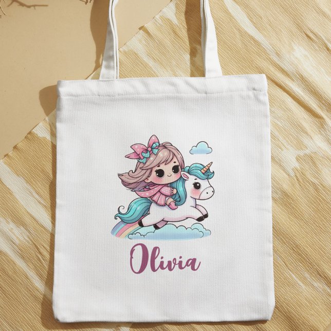 Tote Bag Petite fille mignonne sur Unicorn (Créateur téléchargé)