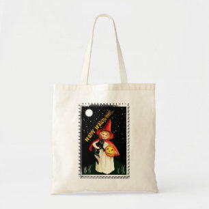 Tote Bag Petite fille nostalgique, Jack-o’-lanterne et chat