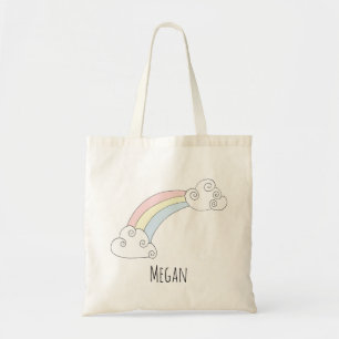 Tote Bag Petite fille Rainbow Doodle avec nom de couche