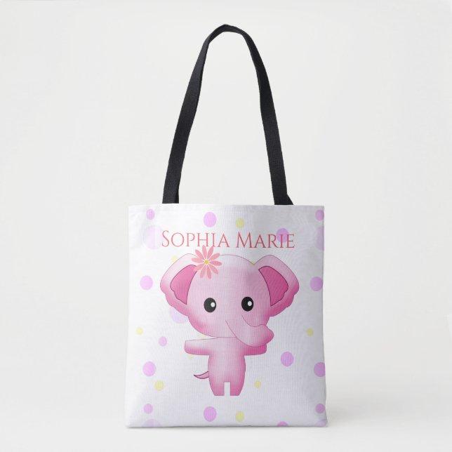 Tote Bag Petite fille rose adorable Eléphant (Devant)