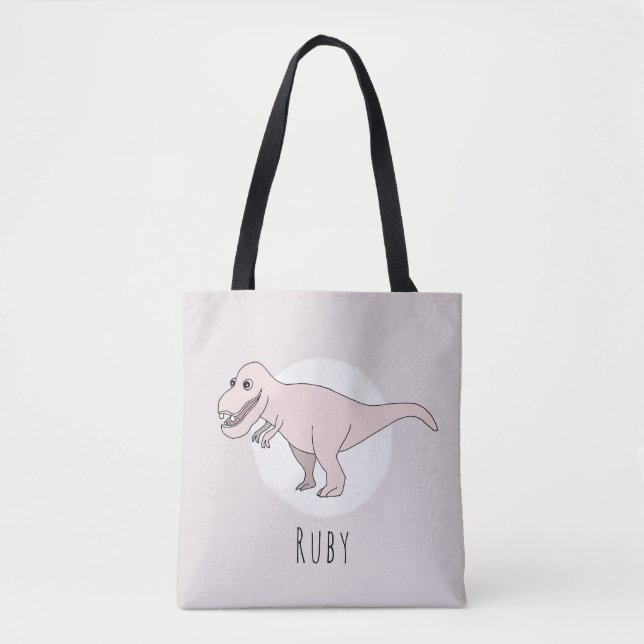 Tote Bag Petite fille T-Rex Dinosaur avec nom Deuil (Devant)