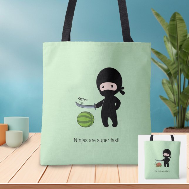 Tote Bag Petite pastèque Ninja Coupe 2 Côtés Vert (Créateur téléchargé)