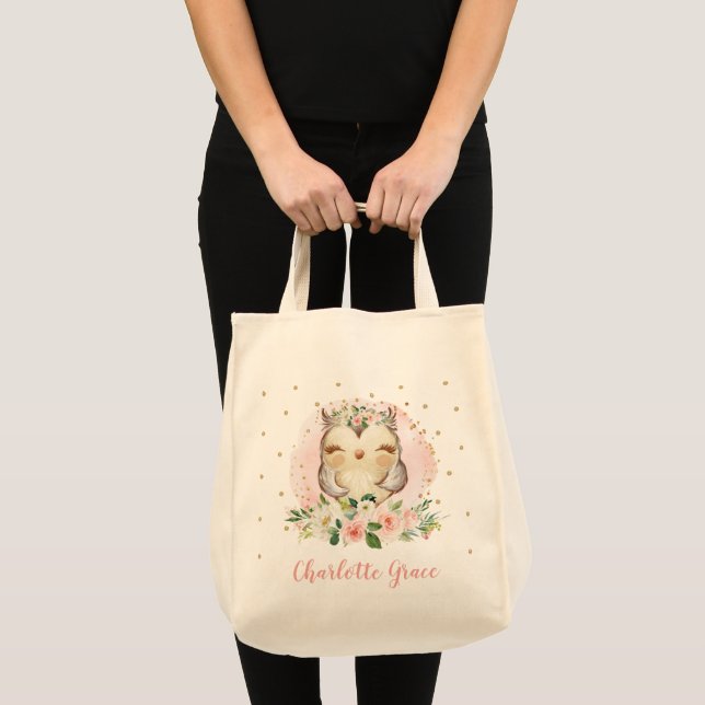 Tote Bag Petite Petite Chouette Aquarelle rose pâle (Devant (produit))
