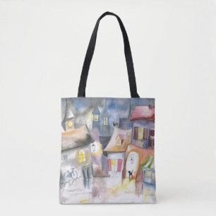 Tote Bag Petite ville la nuit