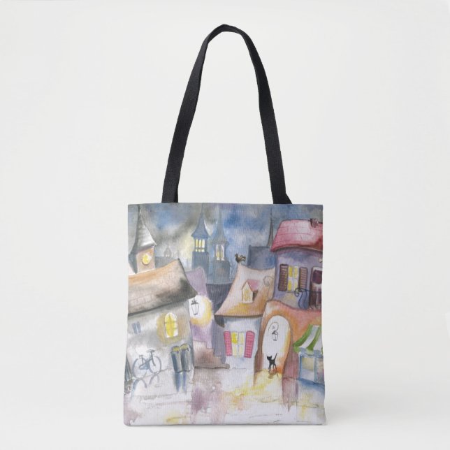 Tote Bag Petite ville la nuit (Devant)