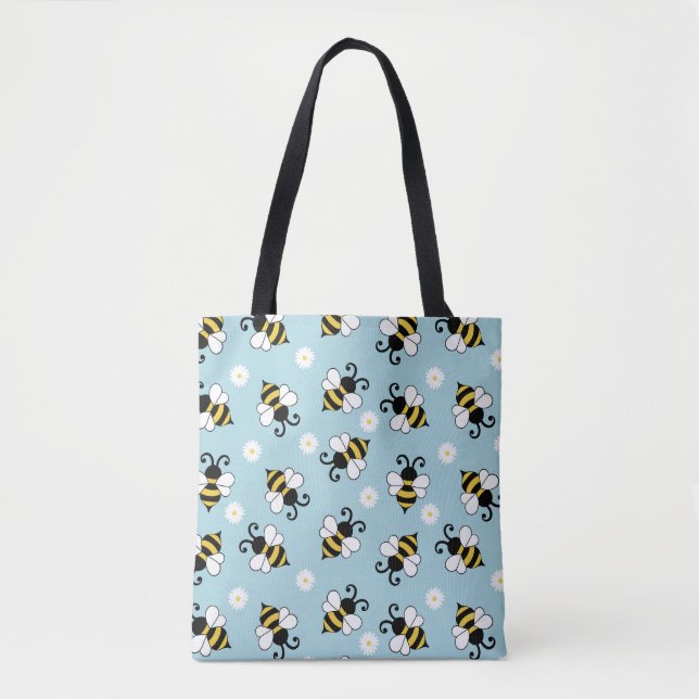 Tote Bag Petites abeilles mignonnes et fleurs marguerites m (Devant)