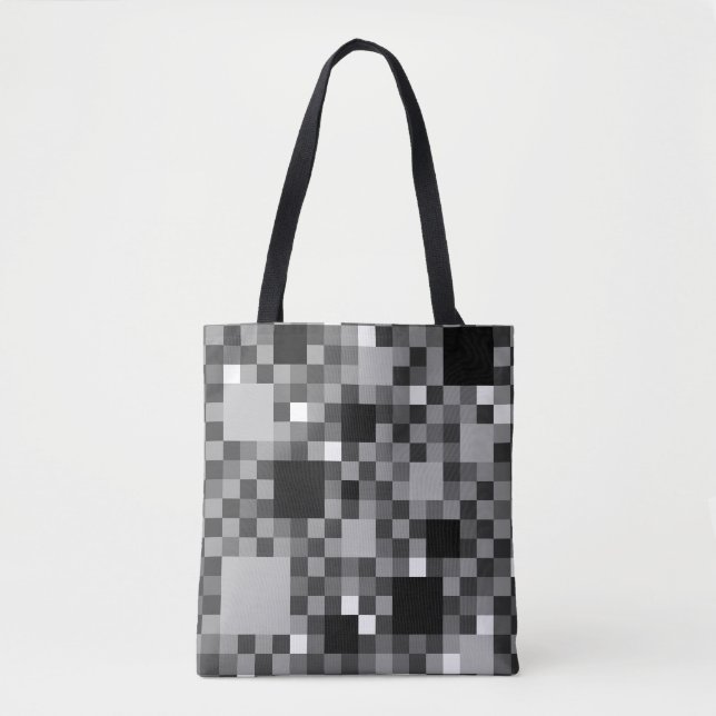 Tote Bag Petits Carrés numériques Pixellisés Noirs (Devant)