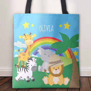 Tote Bag Petits enfants Safari Jungle Animaux et prénom