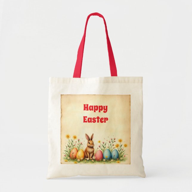 Tote Bag Petits Lapins Et Oeufs De Pâques Collection Popula (Devant)