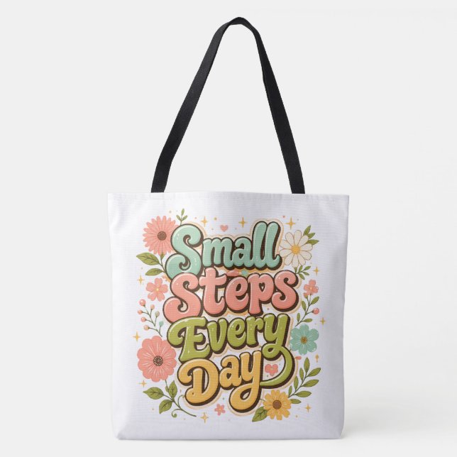 Tote Bag Petits pas quotidiens Floral Rétro Motivation  (Devant)
