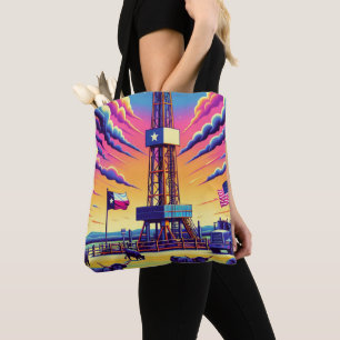 Tote Bag Pétrole Gaz Dragage Scène Bétail Et Drapeaux