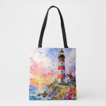 Phare aquarelle coloré au bord de la mer