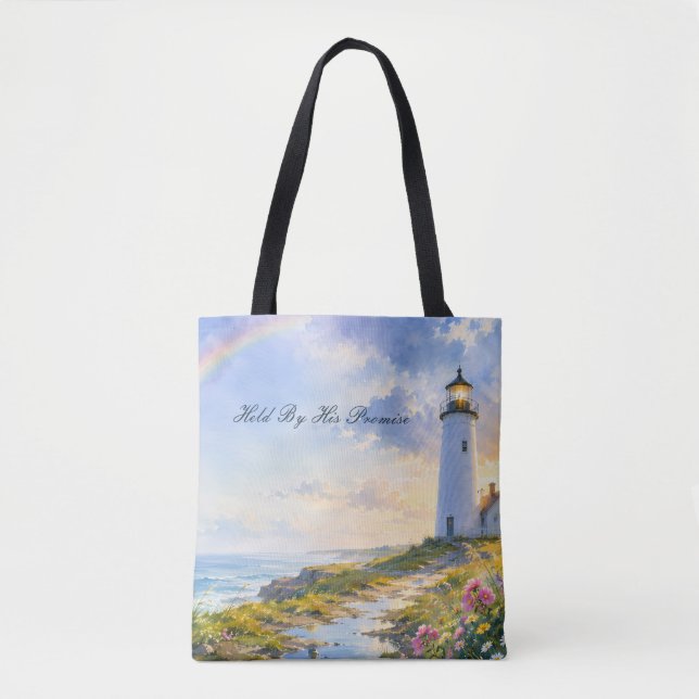 Tote Bag Phare Arc-en-Ciel Aquarelle Côtière (Devant)