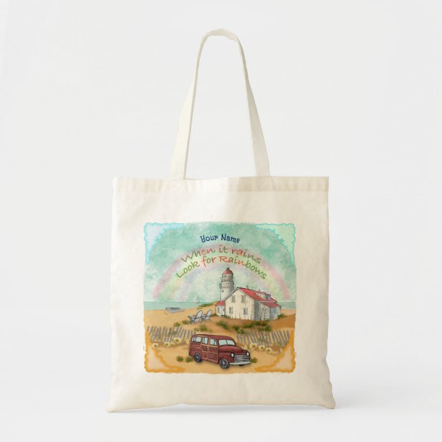 Tote Bag Phare Arc-en-ciel de plage  (Devant)