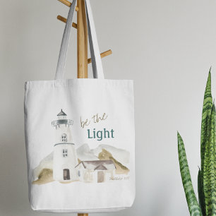 Tote Bag Phare "Be the Light" Aquarelle Motivationnelle