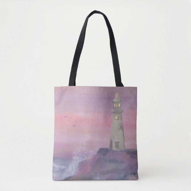 Tote Bag Phare Côtier Bluff Avec Ciel Rose (Devant)