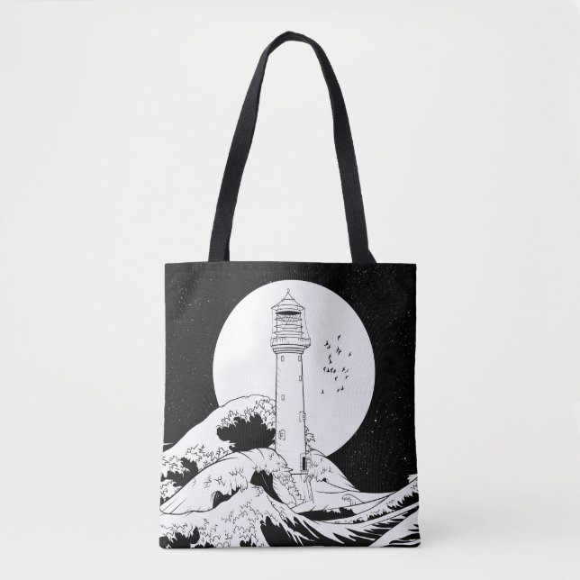 Tote Bag Phare de Bell Rock noir et blanc (Devant)