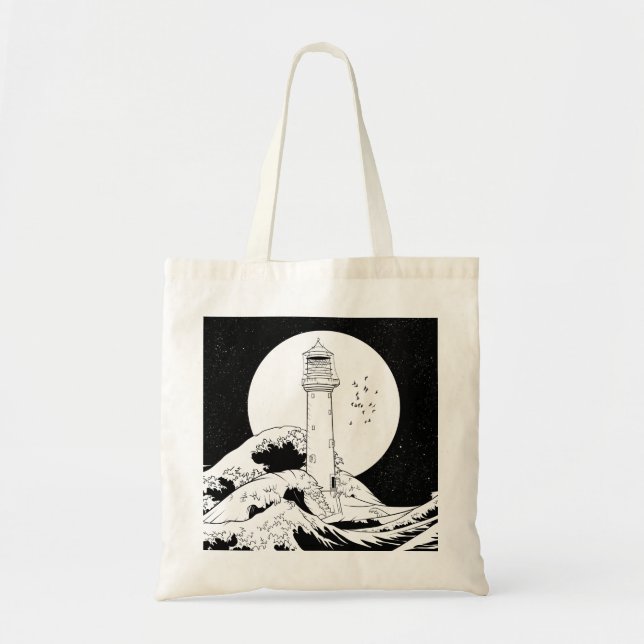Tote Bag Phare de Bell Rock noir et blanc (Devant)