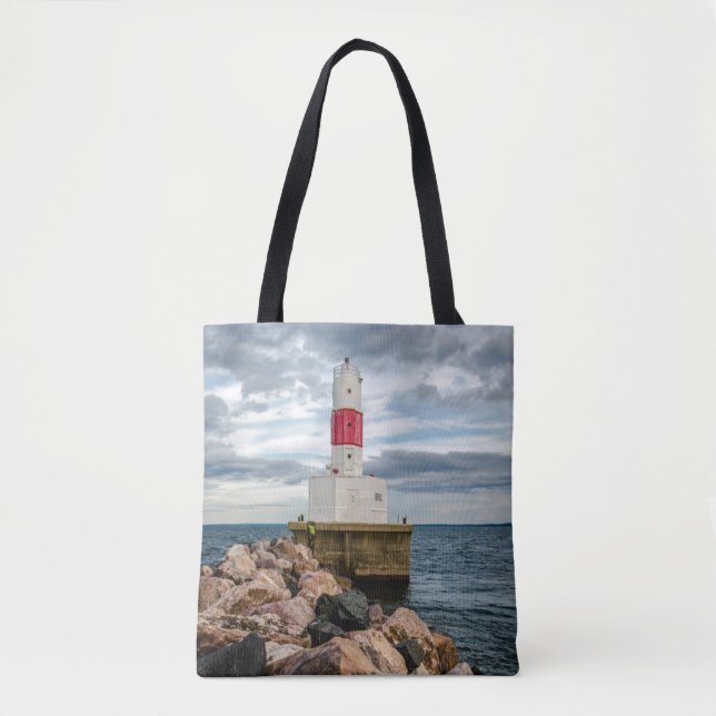 Tote Bag Phare de brise-lames de port d'île de Presque (Devant)