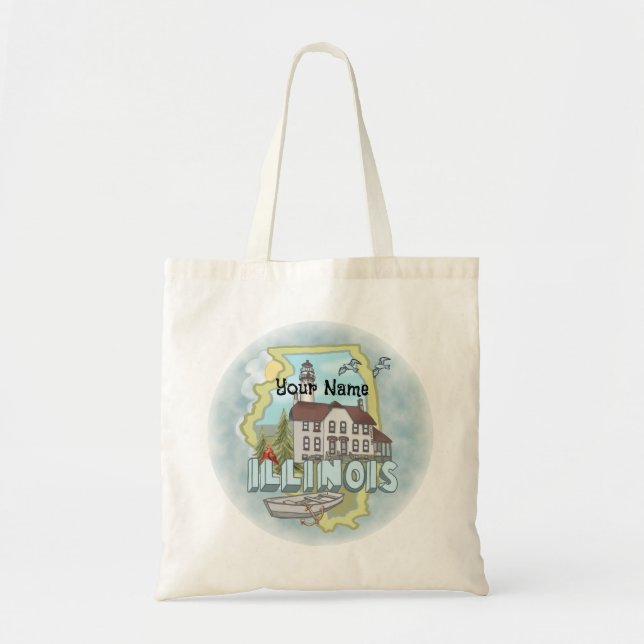 Tote Bag Phare de l'Illinois nom personnalisé (Devant)