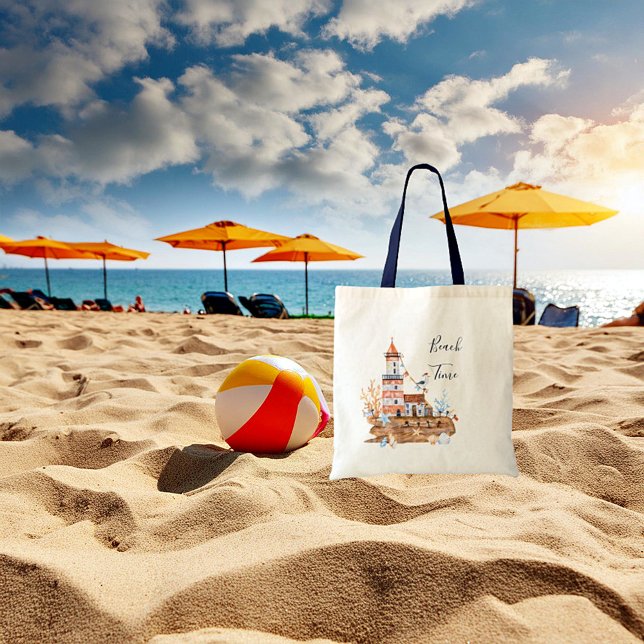 Tote Bag Phare de plage à l'aquarelle (Créateur téléchargé)