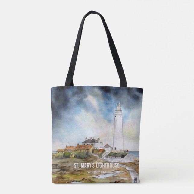 Tote Bag Phare de St. Mary's Whitley Bay Aquarelle (Dos)