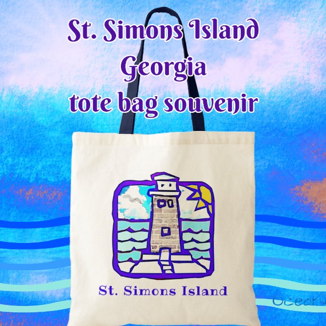 Tote Bag Phare de St Simons Island GA et vagues océaniques (Check out the different styles of bags available. You can transfer this design to other products too)