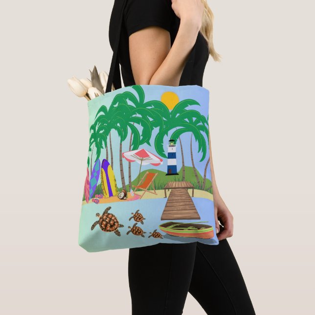 Tote Bag Phare de Sunny Beach Island Turtouse Imprimer (De près)