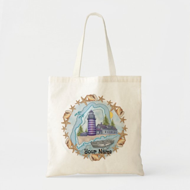 Tote Bag Phare Maine Shells  (Devant)