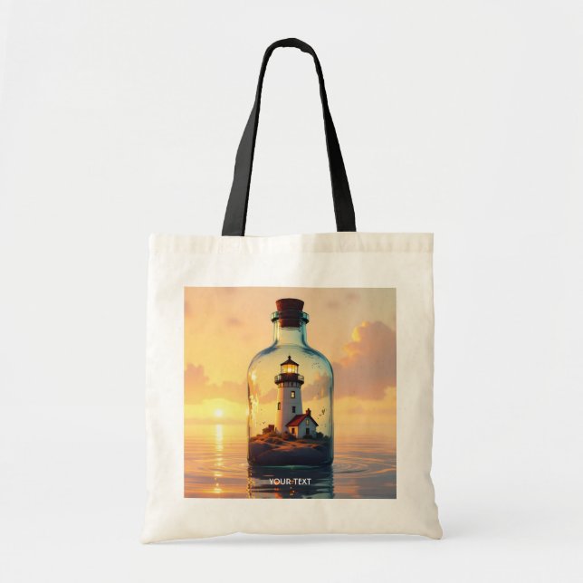 Tote Bag Phare mignon de fantaisie dans une bouteille (Devant)