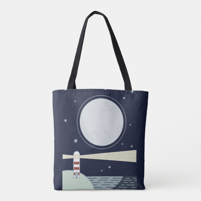 Tote Bag Phare minimaliste avec lune et étoiles (Dos)