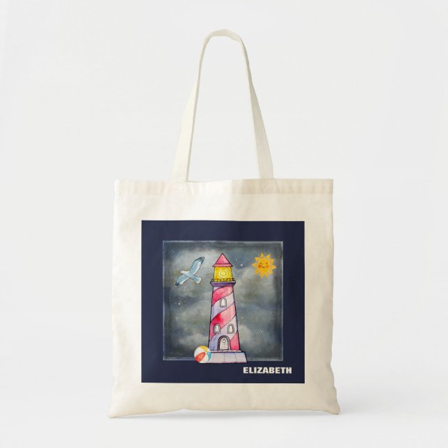 Tote Bag Phare rouge avec un Arrière - plan Stormy (Devant)