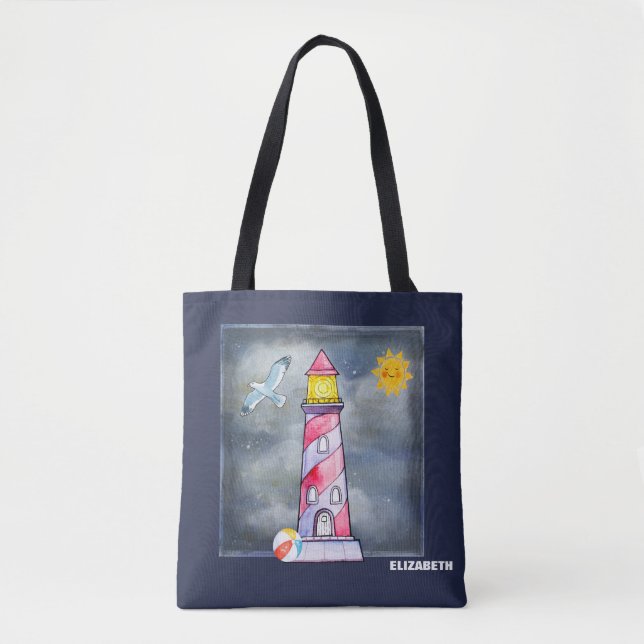 Tote Bag Phare rouge avec un Arrière - plan Stormy personna (Devant)