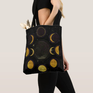 Tote Bag Phases de lune magiques noir et or