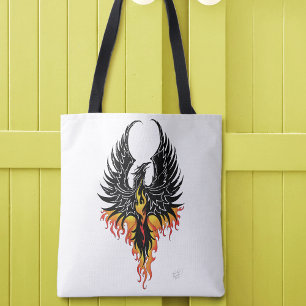 Tote Bag Phénix Ardente Oiseau de Feu Tribal Noir Flammes