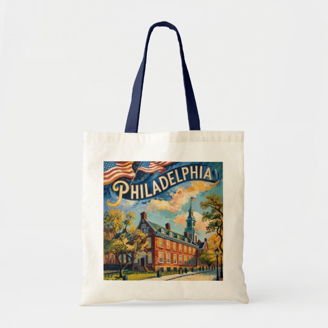 Tote Bag Philadelphia Pennsylvania US Retro Van Gogh Travel (Devant)