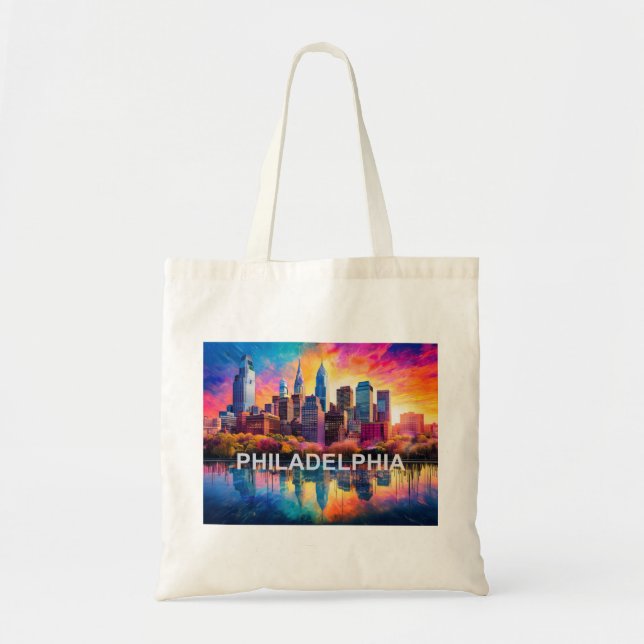 Tote Bag Philadelphie Skyline Art Abstrait (Devant)