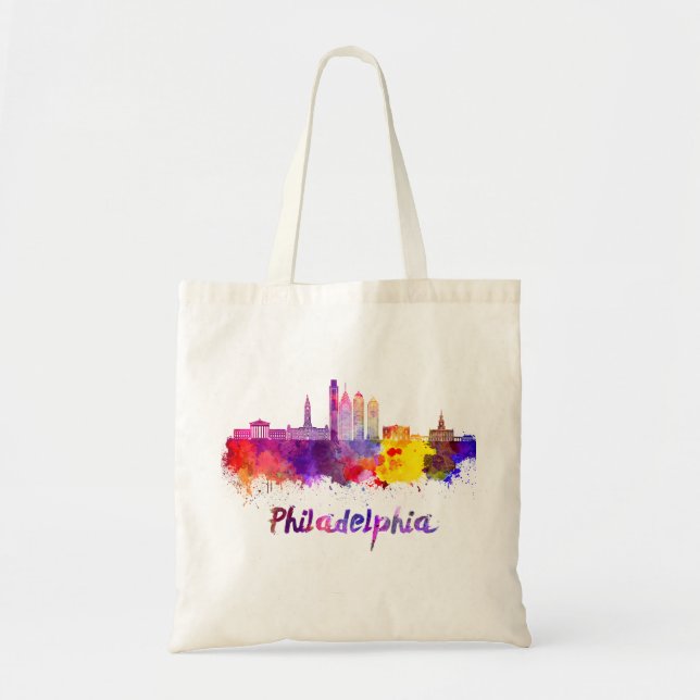 Tote Bag Philadelphie V2 skyline en aquarelle (Devant)