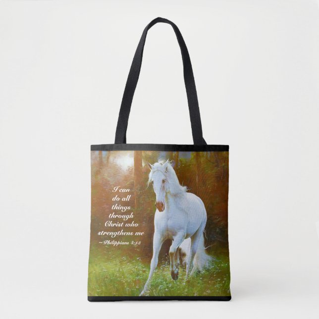 Tote Bag Philippiens 4:13 Tout par le Christ, Cheval (Devant)