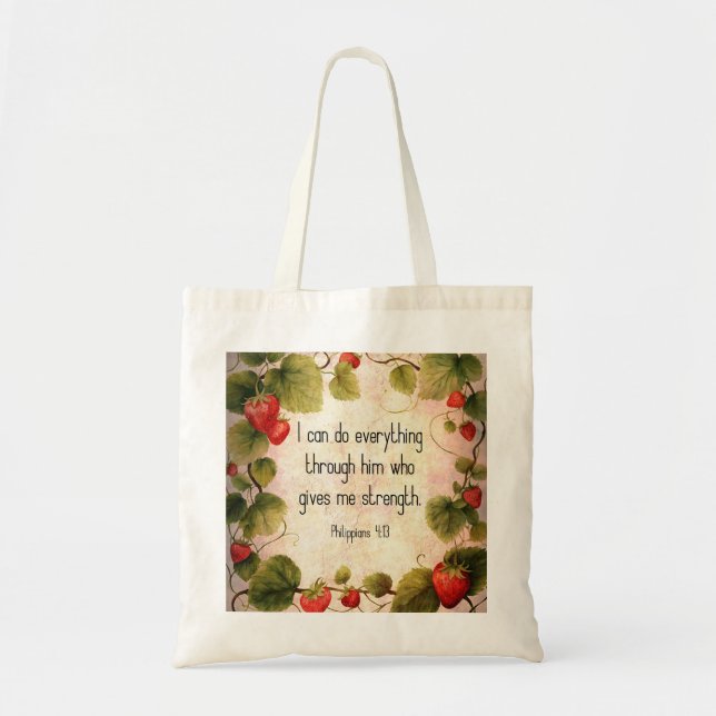 Tote Bag Philippiens 4:13 Verse de la Bible sur le design i (Devant)