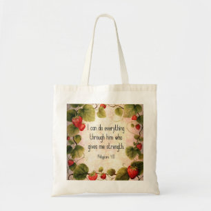 Tote Bag Philippiens 4:13 Verset de la Bible sur un design