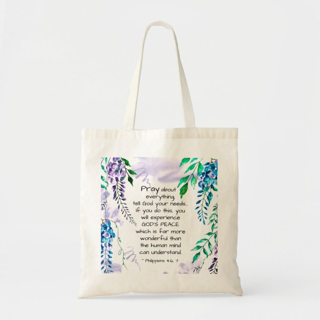 Tote Bag Philippiens 4:6-7 Priez pour tout (Devant)