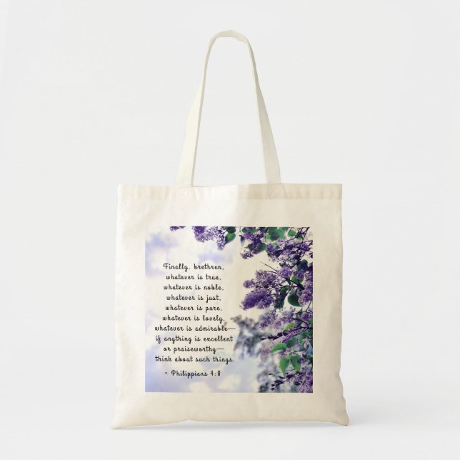 Tote Bag Philippiens 4:8 Ce qui est admirable Bible Verse (Devant)