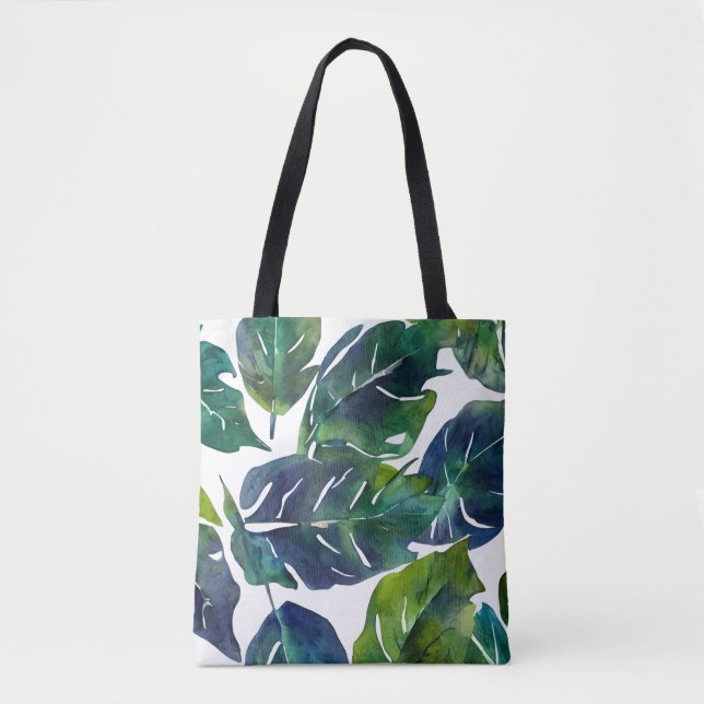 Tote Bag Philodendron vert et bleu du feuillage Botanique (Devant)