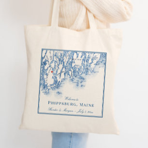 Tote Bag Phippsburg Maine Carte Élégante Bienvenue Mariage