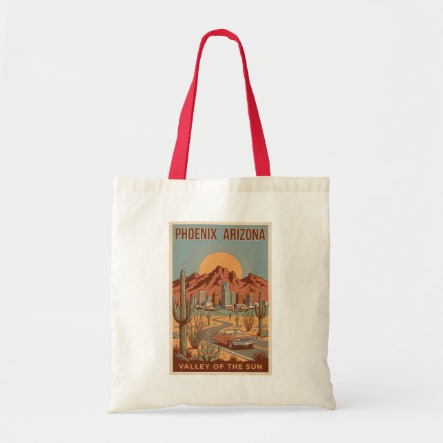 Tote Bag Phoenix Arizona Sun Illustration Travel Art Retro (Devant)