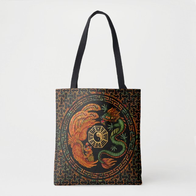 Tote Bag Phoenix et Dragon avec bagua #2 (Devant)