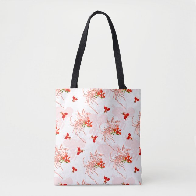 Tote Bag Phoenix Oiseau Et Phoenix Fleur Motif Sans Faille (Devant)