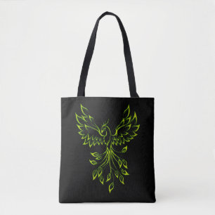 Tote Bag Phoenix vert se lève sur le noir