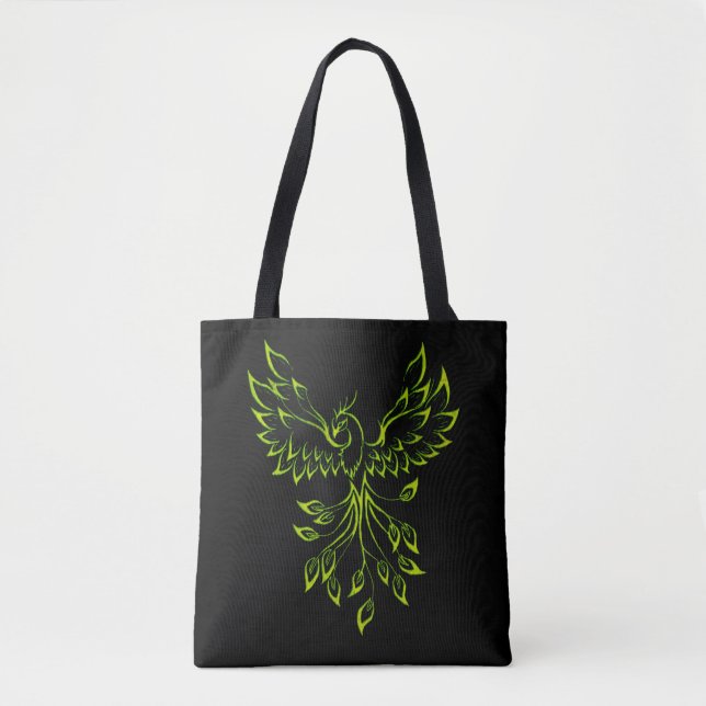 Tote Bag Phoenix vert se lève sur le noir (Devant)